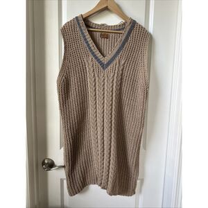 POL Dress Womens Size Large Tan Crochet Chunky Cozycore Grandma Light Academia